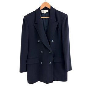 Jones New York Navy Blue 100% Wool Double Breasted Blazer Pocket Size 12 Vintage